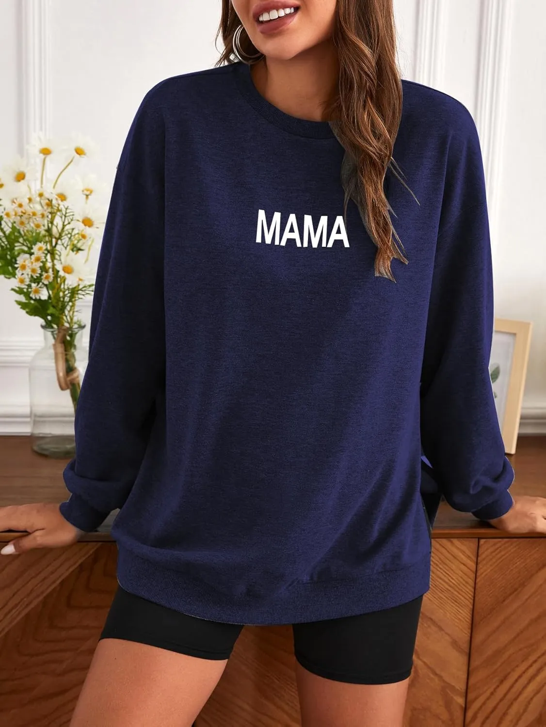 MakeMeChic Women's Maternity Sweatshirt Oversized Long Sleeve Split Side Graphic Pullover Tee Tops Pregnancy Mama Sweatshirt