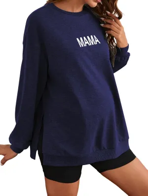 MakeMeChic Women's Maternity Sweatshirt Oversized Long Sleeve Split Side Graphic Pullover Tee Tops Pregnancy Mama Sweatshirt