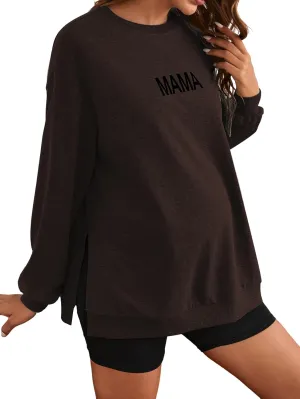 MakeMeChic Women's Maternity Sweatshirt Oversized Long Sleeve Split Side Graphic Pullover Tee Tops Pregnancy Mama Sweatshirt