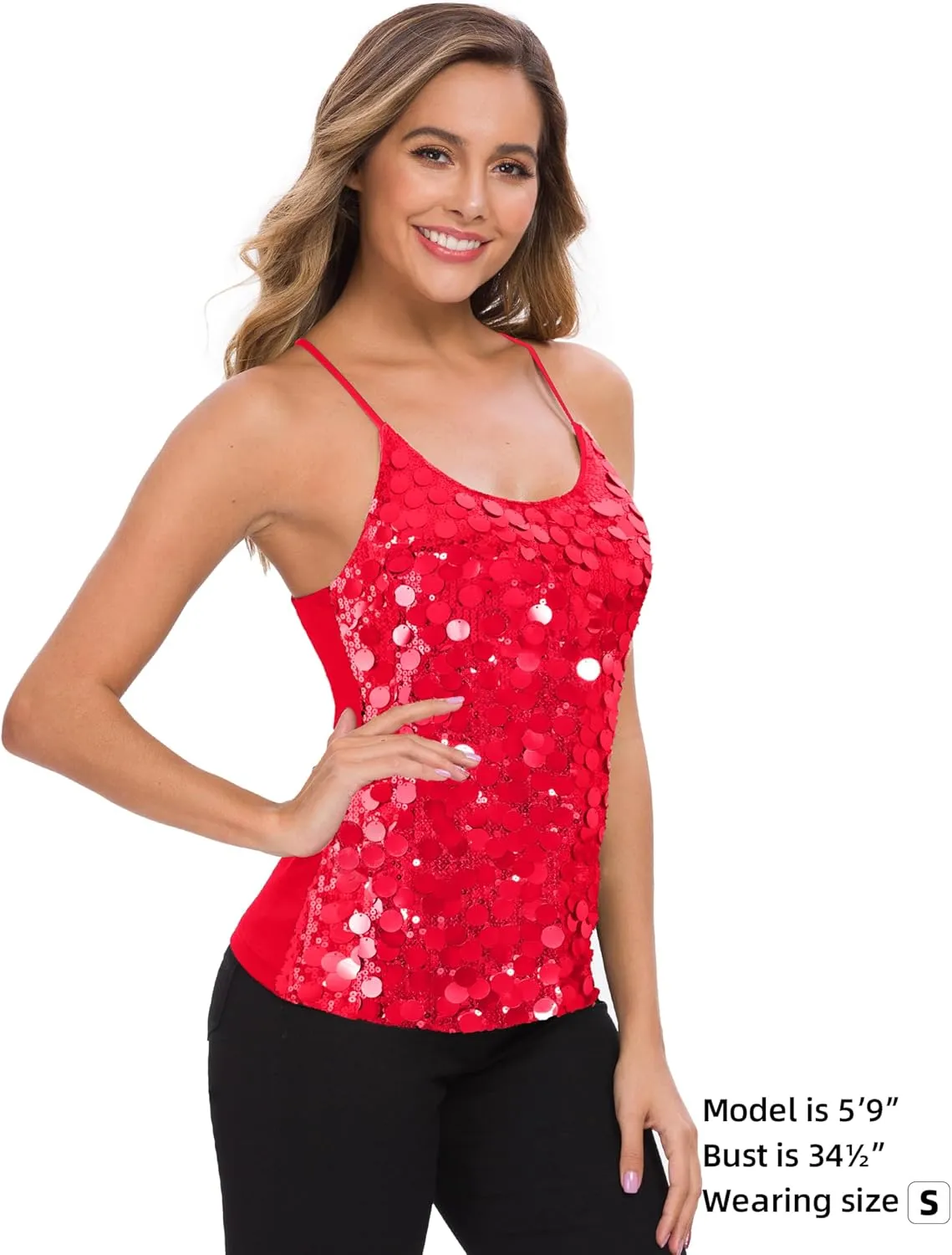 MANER Womens Sequin Tops Glitter Party Strappy Tank Top Sparkle Cami