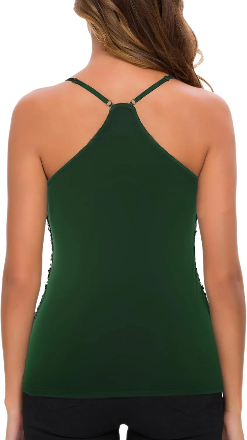 MANER Womens Sequin Tops Glitter Party Strappy Tank Top Sparkle Cami