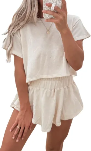 MARZXIN 2 Piece Sets For Women Blossom 2pcs Cropped Tee and Ruffle High Waist Skort Set