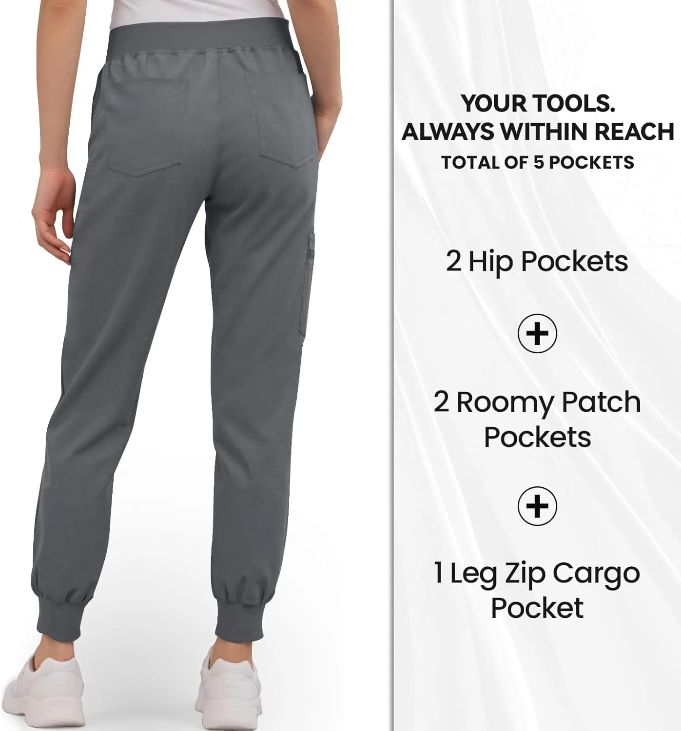 Medical Scrub Pants for Women, Jogger Scrub Pants with 5 Pockets Drawstring Cargo Pants Mid-Rise Womens Scrubs Pant