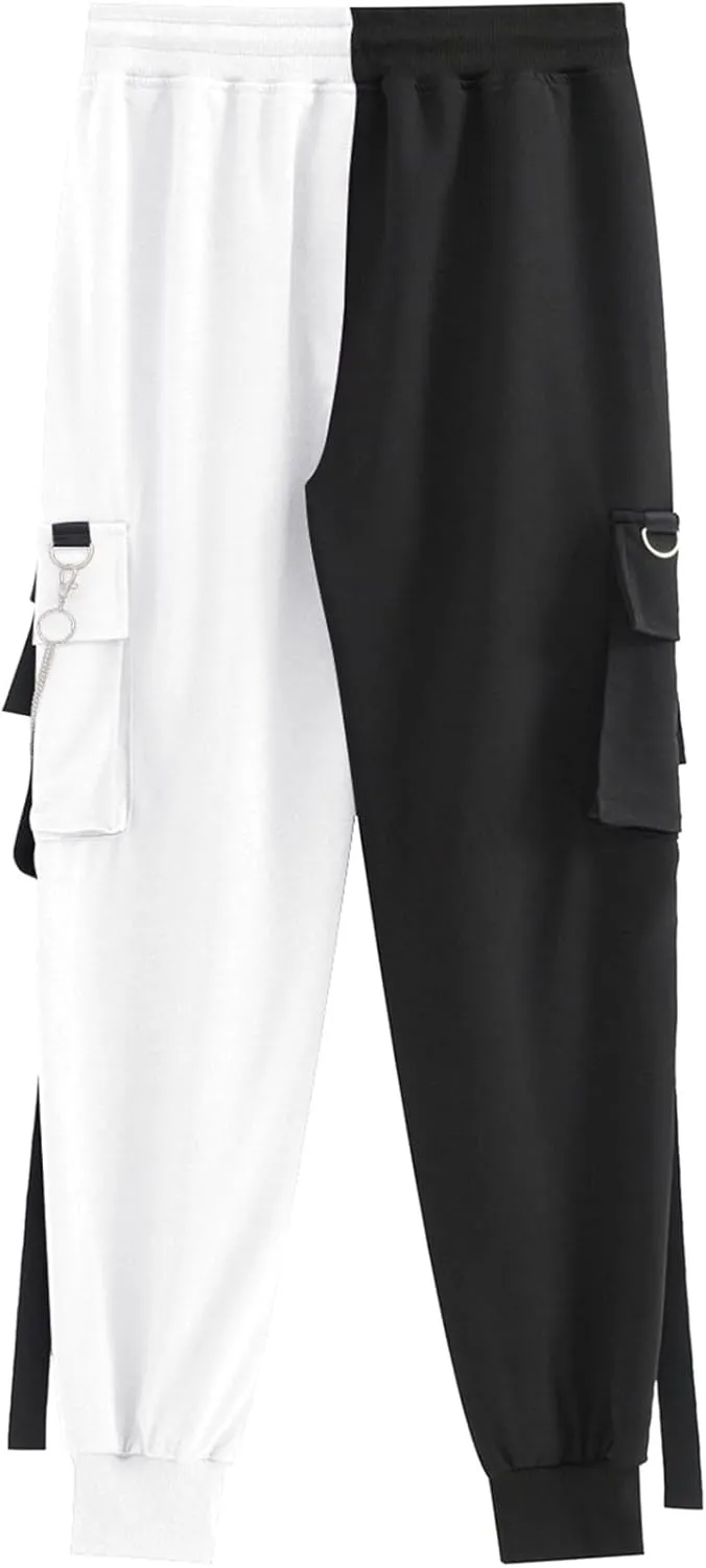 MEINVQIAOTI Black Cargo Pants for Women Techwear Women Loose Street Rock Style Casual Black Pants with Chain Goth Pants