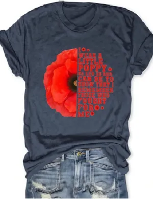 Memorial Day Vintage Poppy T-Shirt for Women Poppy Flower Language Crew Neck Short Sleeve Summer Tee
