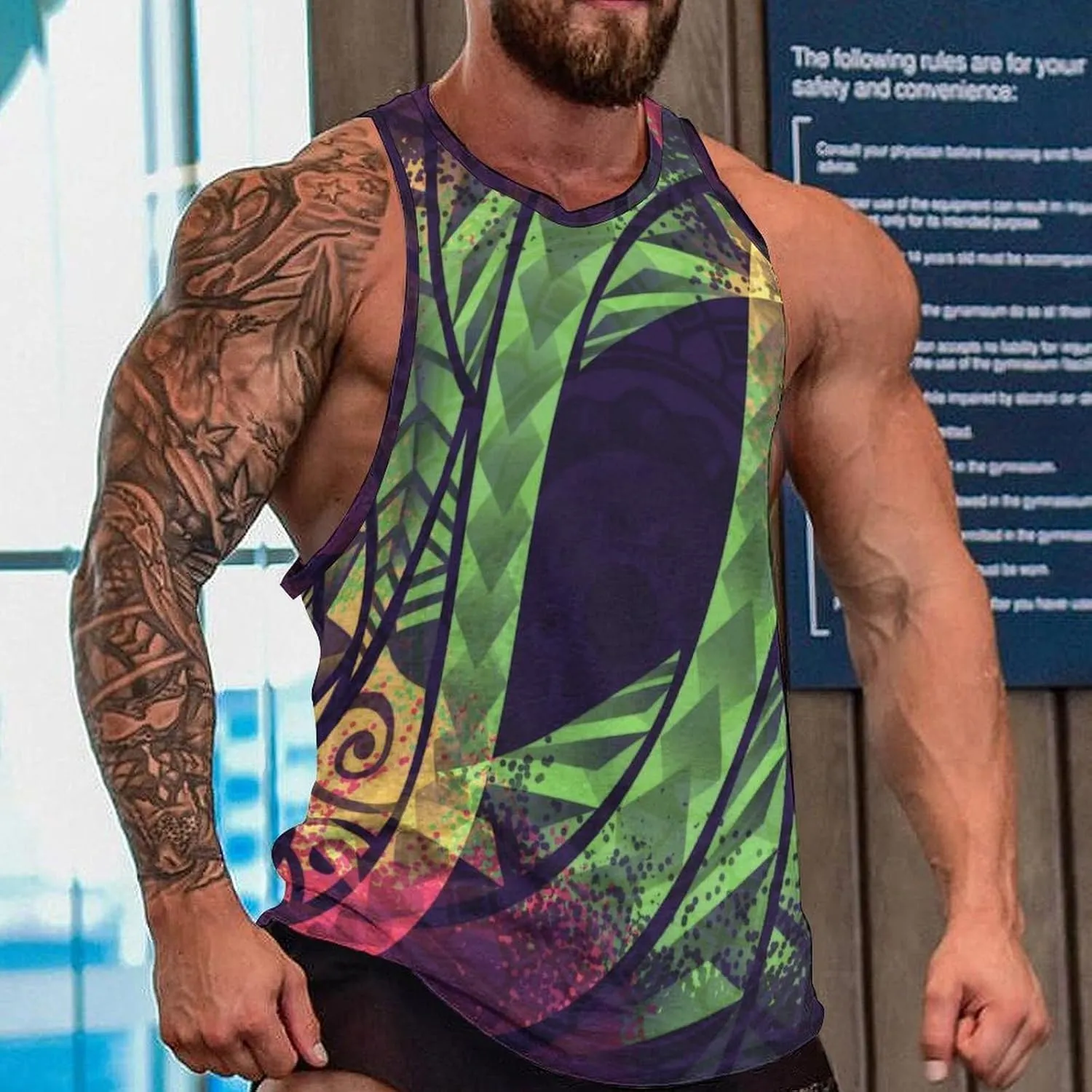 Men Polynesian Tribal Quick Dry Workout Tank Top Hawaiian Samoan Gym Muscle Tee Bodybuilding Sleeveless Shirt