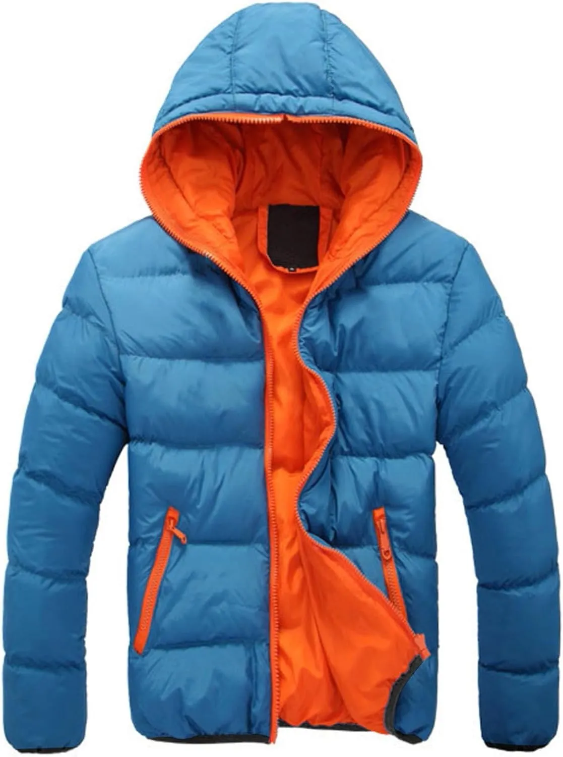 Men Puffer Jacket with Hood Lightweight Packable Quilted Hooded Bubble Down Jackets Winter Insulated Thick Outwear