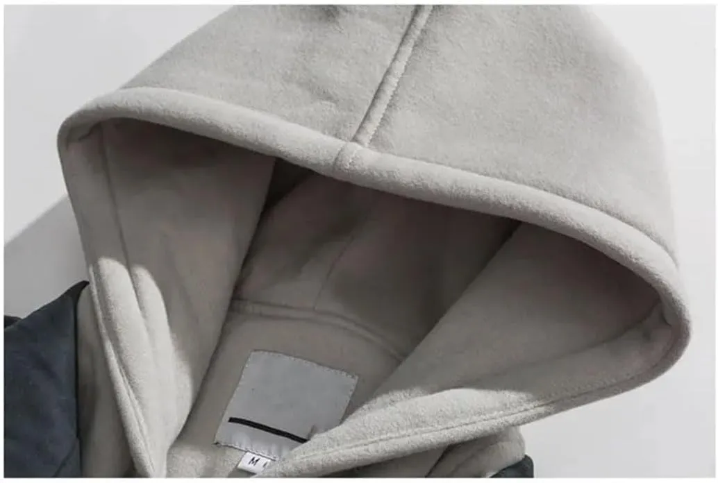 Men Winter Color Contrast Fake Two Piece Cotton-Padded Jacket Hooded Loose Parka Couple Coat