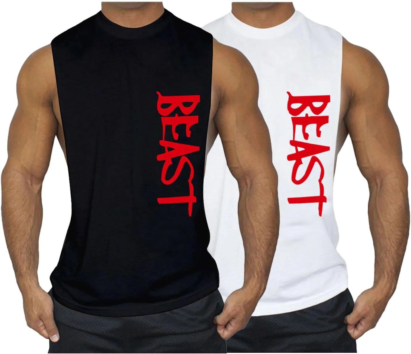Men's 2 Pack Workout Tank Top Beast Gym Fitness Muscle Tee Cut Open Sides Sleeveless T-Shirt