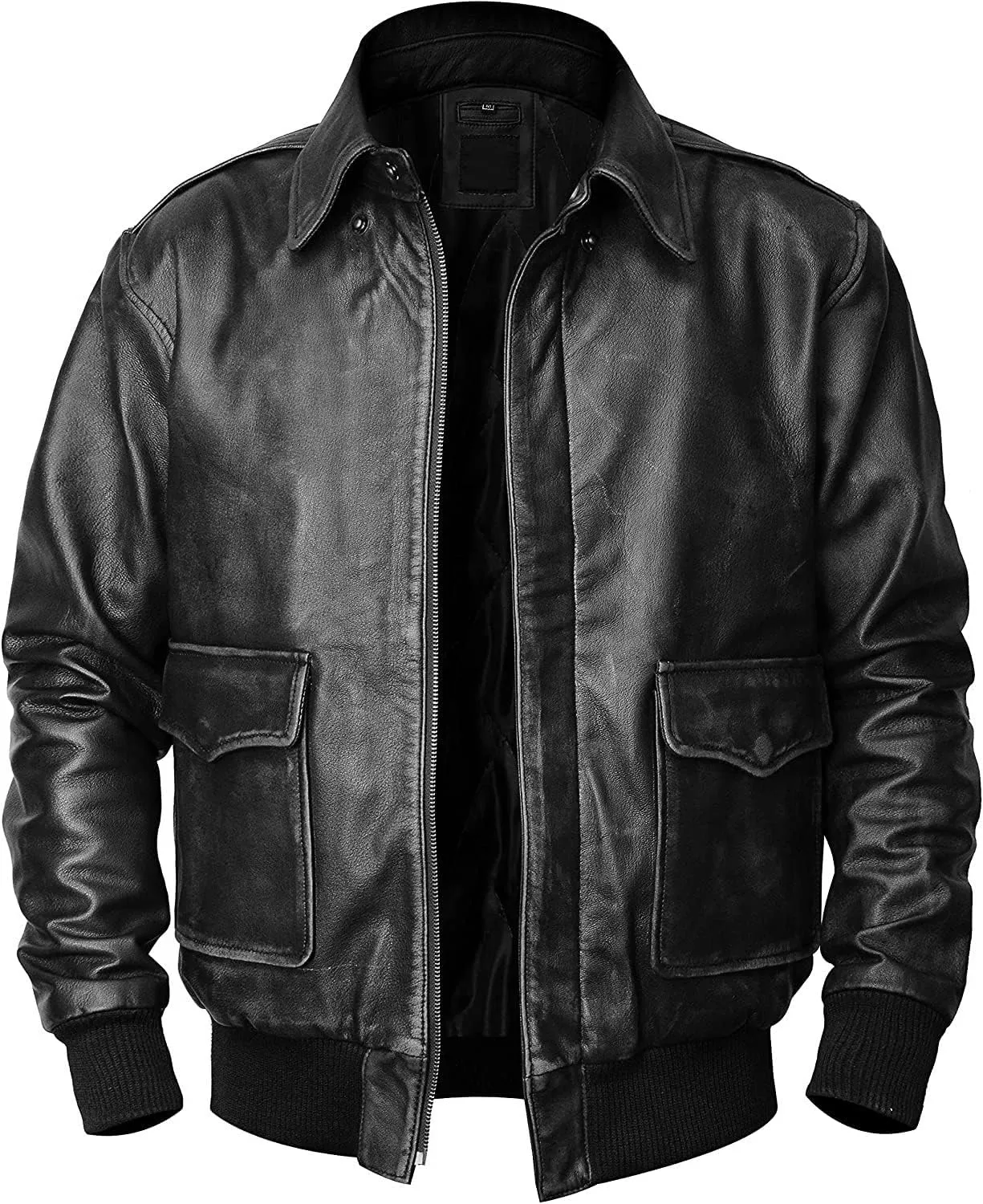 Men's A2 Aviator Pilot Flight Distressed Brown Leather Jacket - WW2 USAAF Air Force Flying Bomber Outerwear