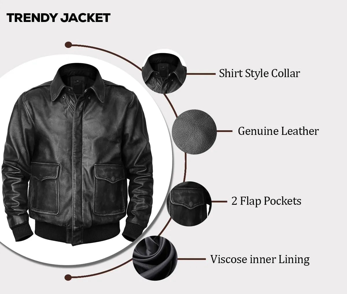 Men's A2 Aviator Pilot Flight Distressed Brown Leather Jacket - WW2 USAAF Air Force Flying Bomber Outerwear