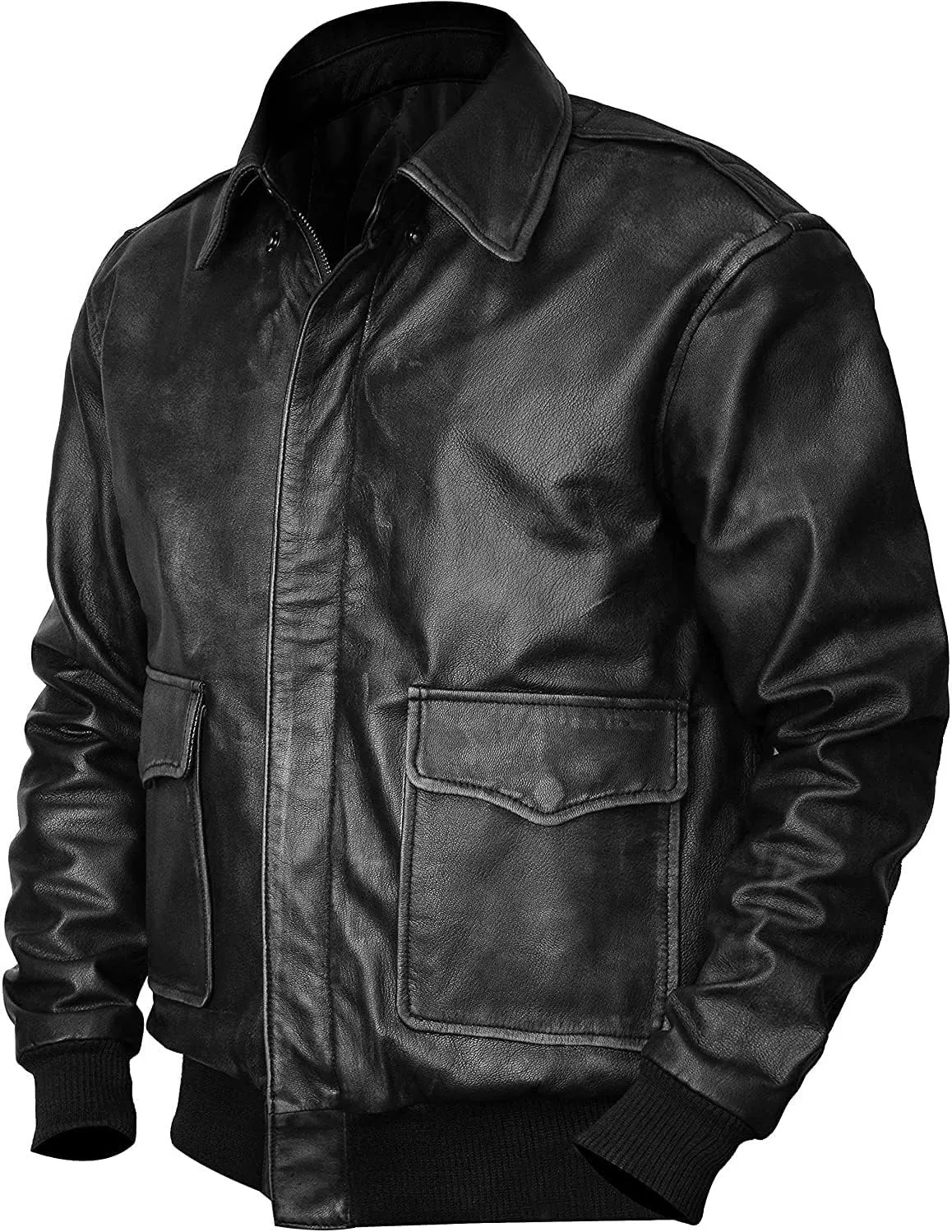 Men's A2 Aviator Pilot Flight Distressed Brown Leather Jacket - WW2 USAAF Air Force Flying Bomber Outerwear