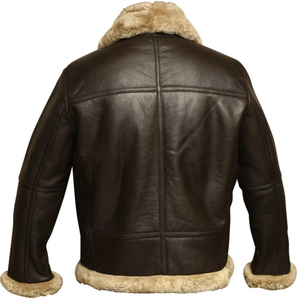Men's B3 Bomber Aviator Jacket - Winter Faux Shearling Real Sheepskin Leather Jackets for Men, Black/Brown