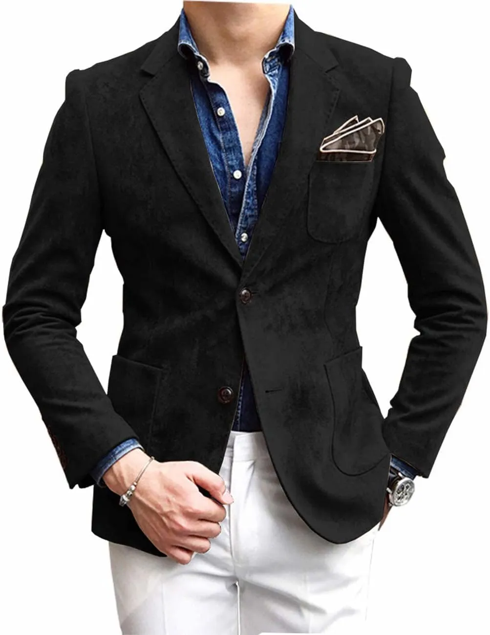 Mens Blazer Notch Lapel Suede Wear Coat Formal Single Breasted Thin Jacket