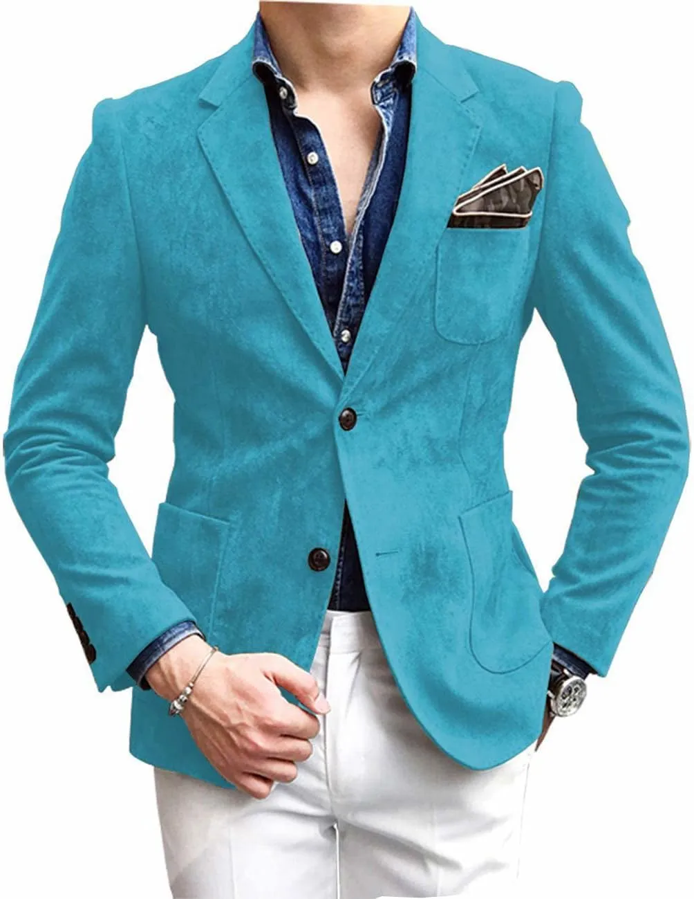Mens Blazer Notch Lapel Suede Wear Coat Formal Single Breasted Thin Jacket