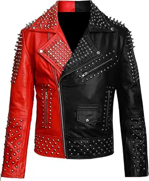 Mens Brando Studded Jacket Black Motorcycle Rock Punk Spiked Brando Biker Genuine Leather Jacket