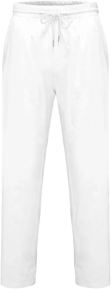 Mens Casual Pants Linen Pants Solid Color Fashion Stretch Summer Loose Elastic Waist Beach Straight Drawstring Pant