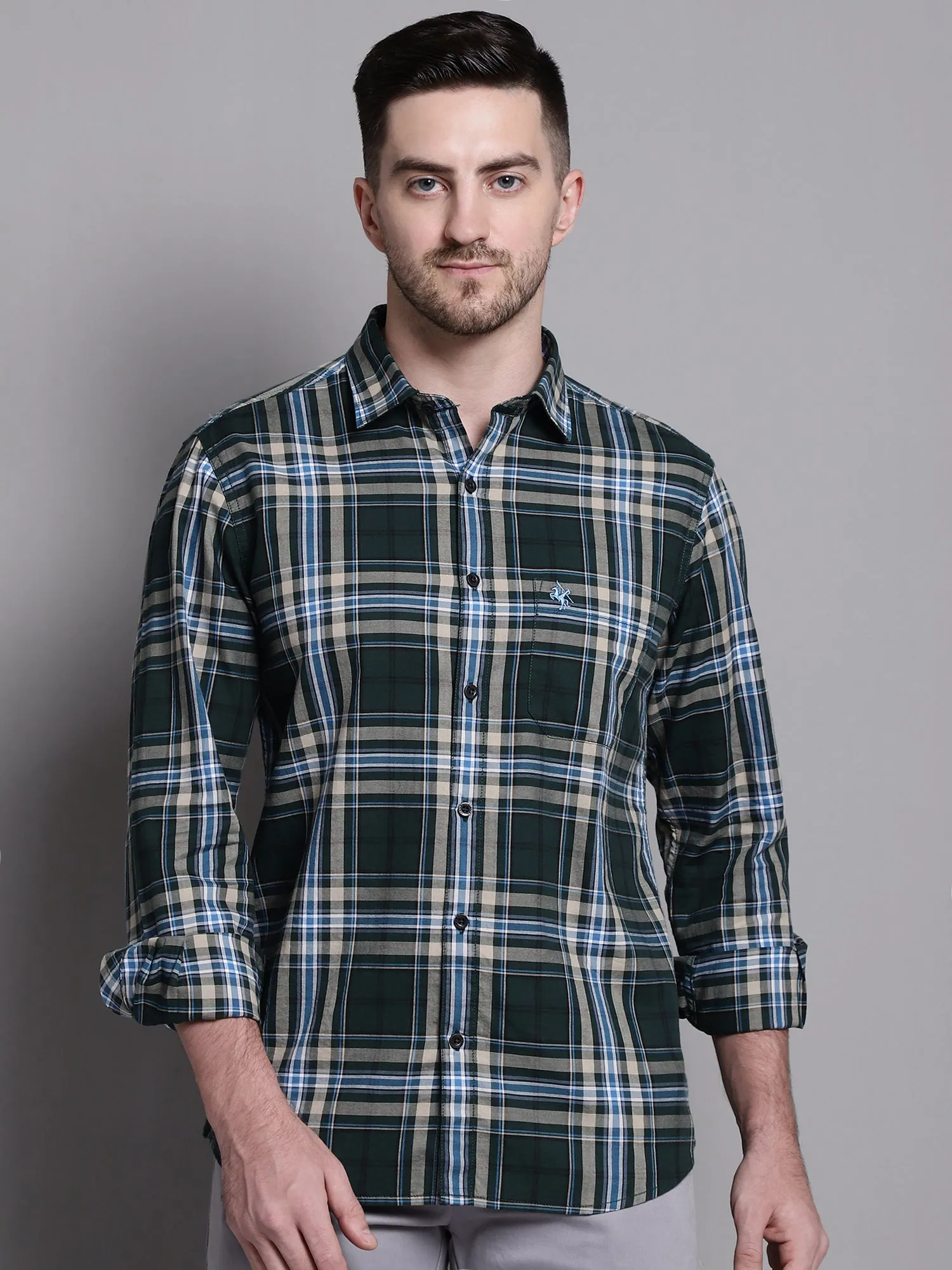 Men's Dark Green Casual Big Checks Full Sleeve Shirt