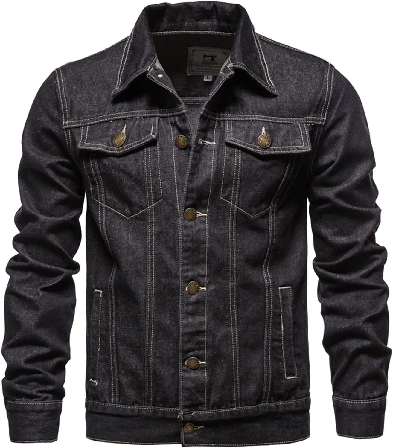 Men'S Denim Jackets, Men'S Casual Workwear Long Sleeve Lapel Collar Denim Jacket Loose Multi Pocket Coat