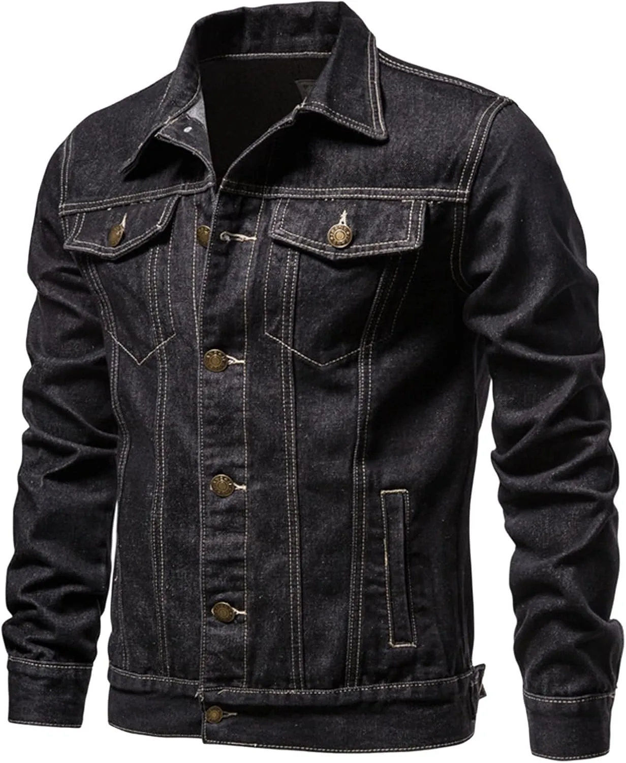 Men'S Denim Jackets, Men'S Casual Workwear Long Sleeve Lapel Collar Denim Jacket Loose Multi Pocket Coat