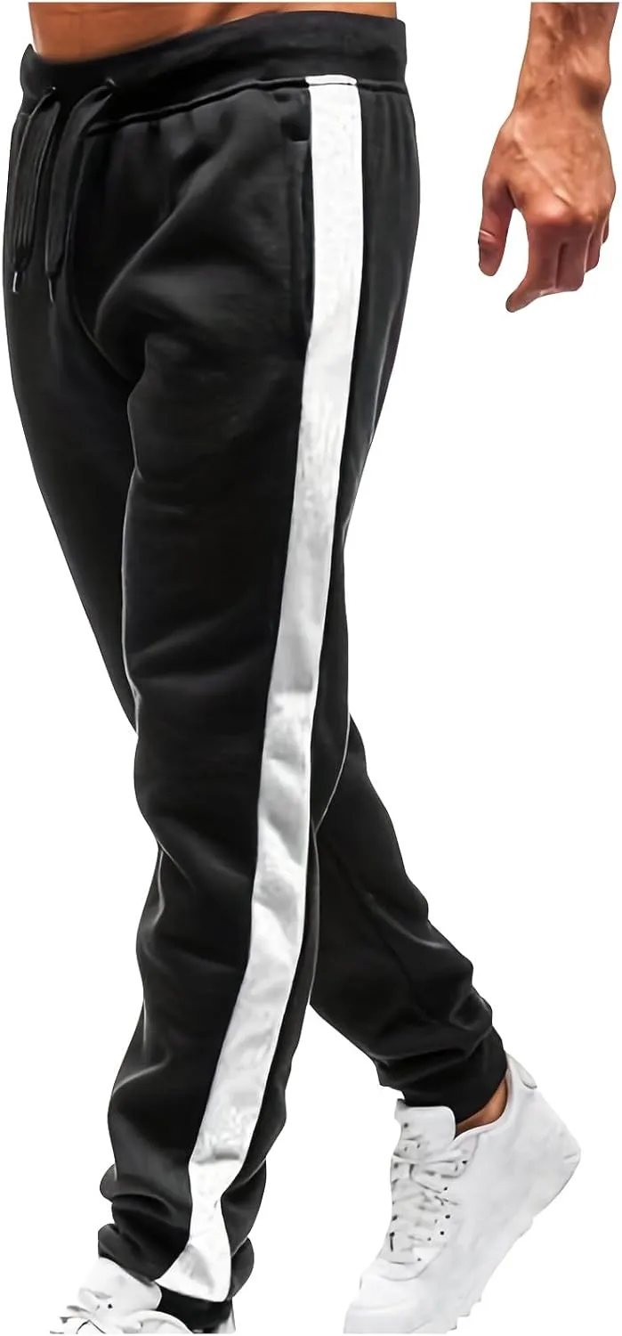 Mens Drawstring Waist Wide Leg Track Pants Fashion Solid Color Running Pants Casual Slim Fit Trousers with Pocket
