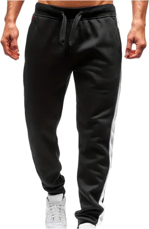 Mens Drawstring Waist Wide Leg Track Pants Fashion Solid Color Running Pants Casual Slim Fit Trousers with Pocket