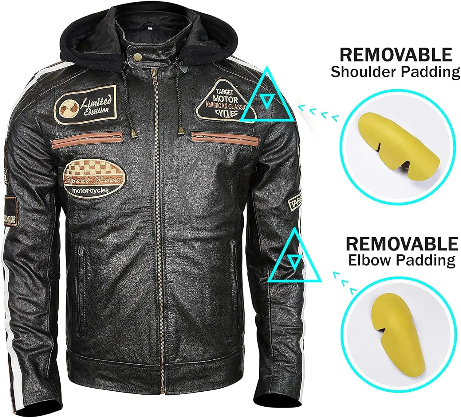 Men's Durable Leather Classic Motorcycle Protective Armored Style Biker Riding Jacket
