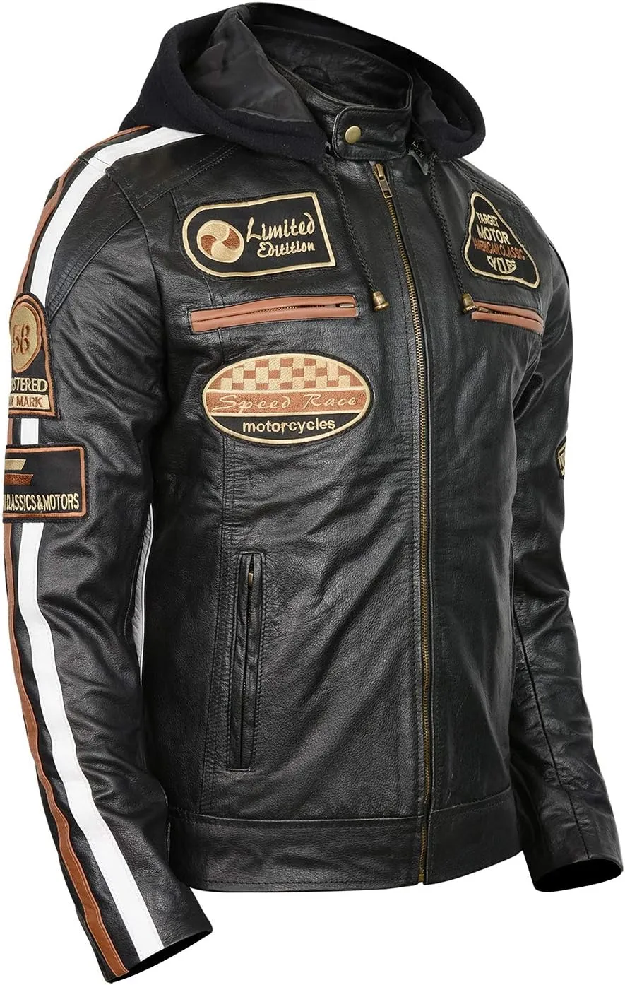 Men's Durable Leather Classic Motorcycle Protective Armored Style Biker Riding Jacket