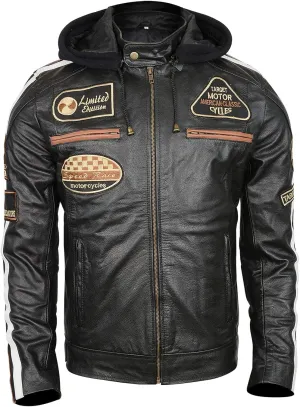 Men's Durable Leather Classic Motorcycle Protective Armored Style Biker Riding Jacket