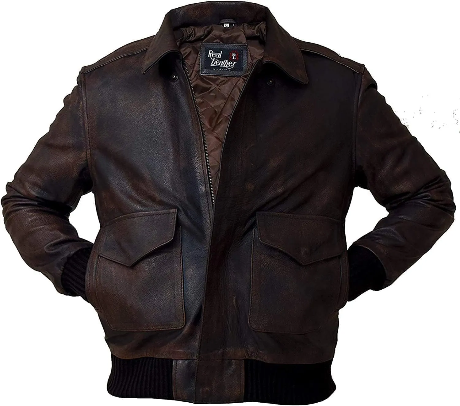 Mens G-1 Fur Collar US Navy Flight Distressed Brown Aviator Genuine Leather Jacket
