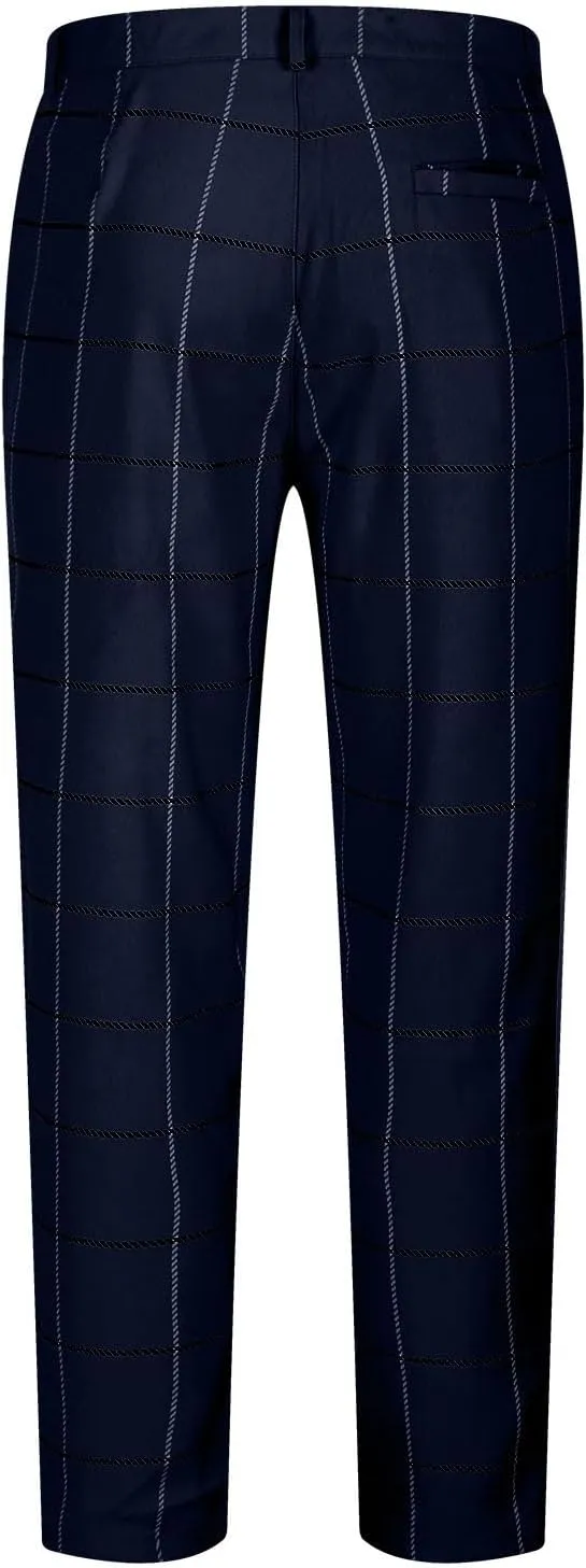 Mens Golf Pants Slim Fit Plaid Skinny Long Pants Casual Fashion Stretch Cotton Chino Pants with Pockets