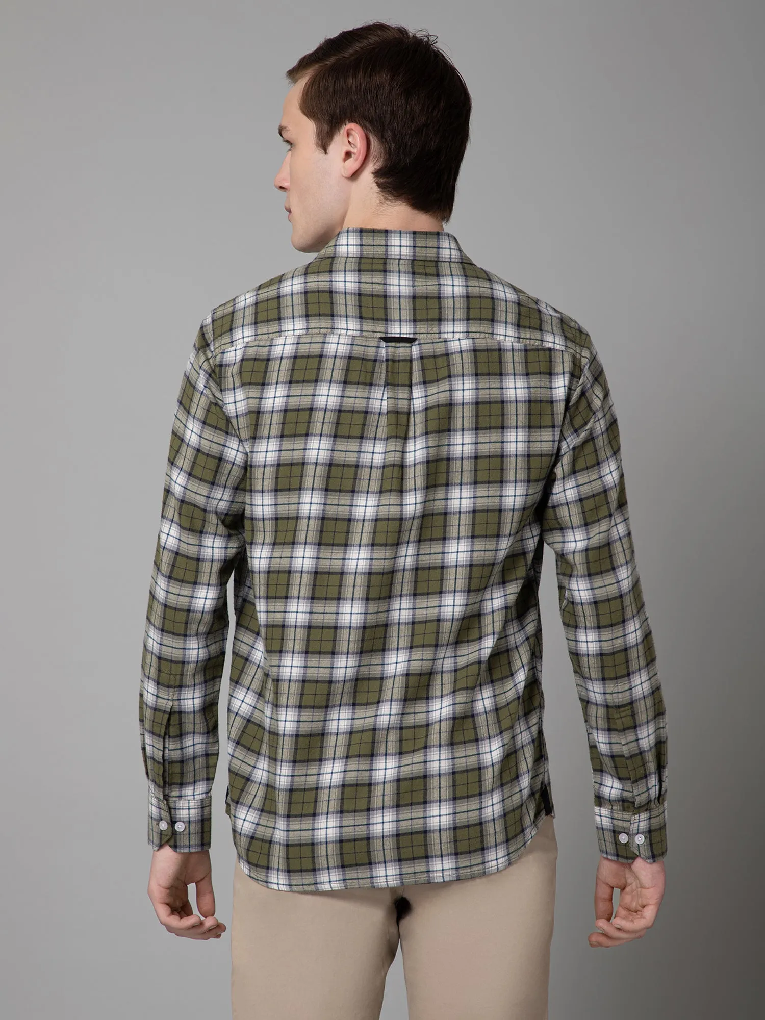 Men's Green Casual Brushed Medium Checks Full Sleeve Shirt