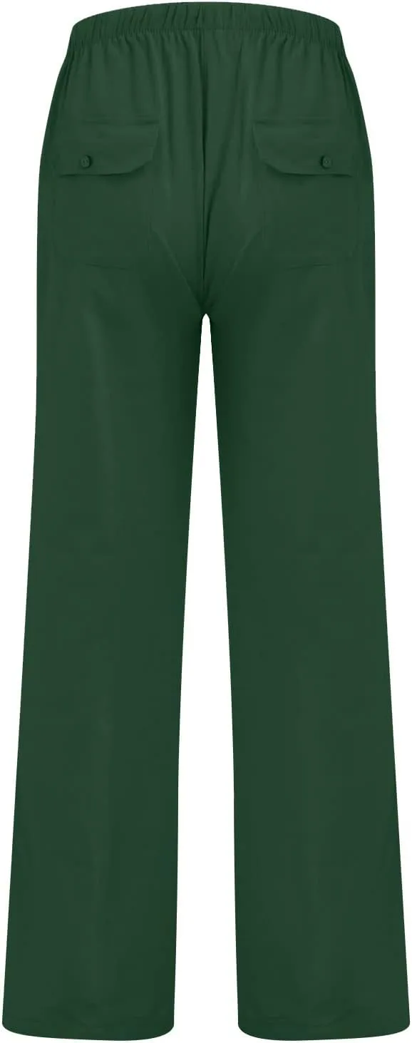 Mens Jogging Pants Men Dress Pants Loose Casual Solid Color Cotton Linen Trousers Elastic Tie Printed Straight Pants