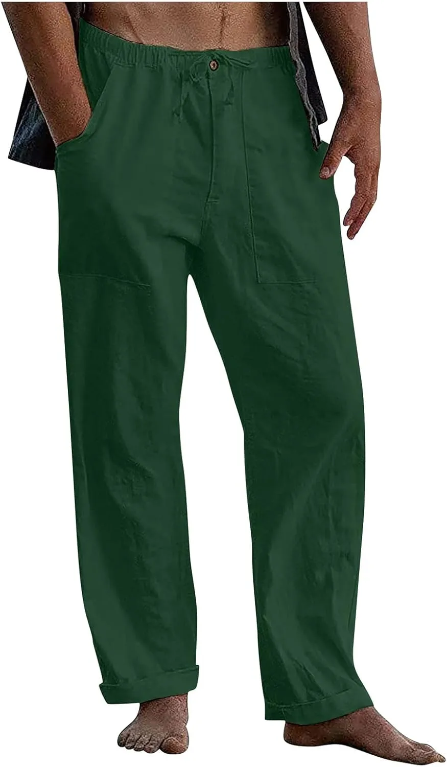Mens Jogging Pants Men Dress Pants Loose Casual Solid Color Cotton Linen Trousers Elastic Tie Printed Straight Pants