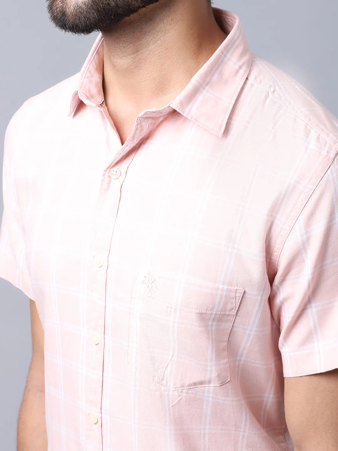 Men's Light Pink Casual Medium Checks Half Sleeve Shirt