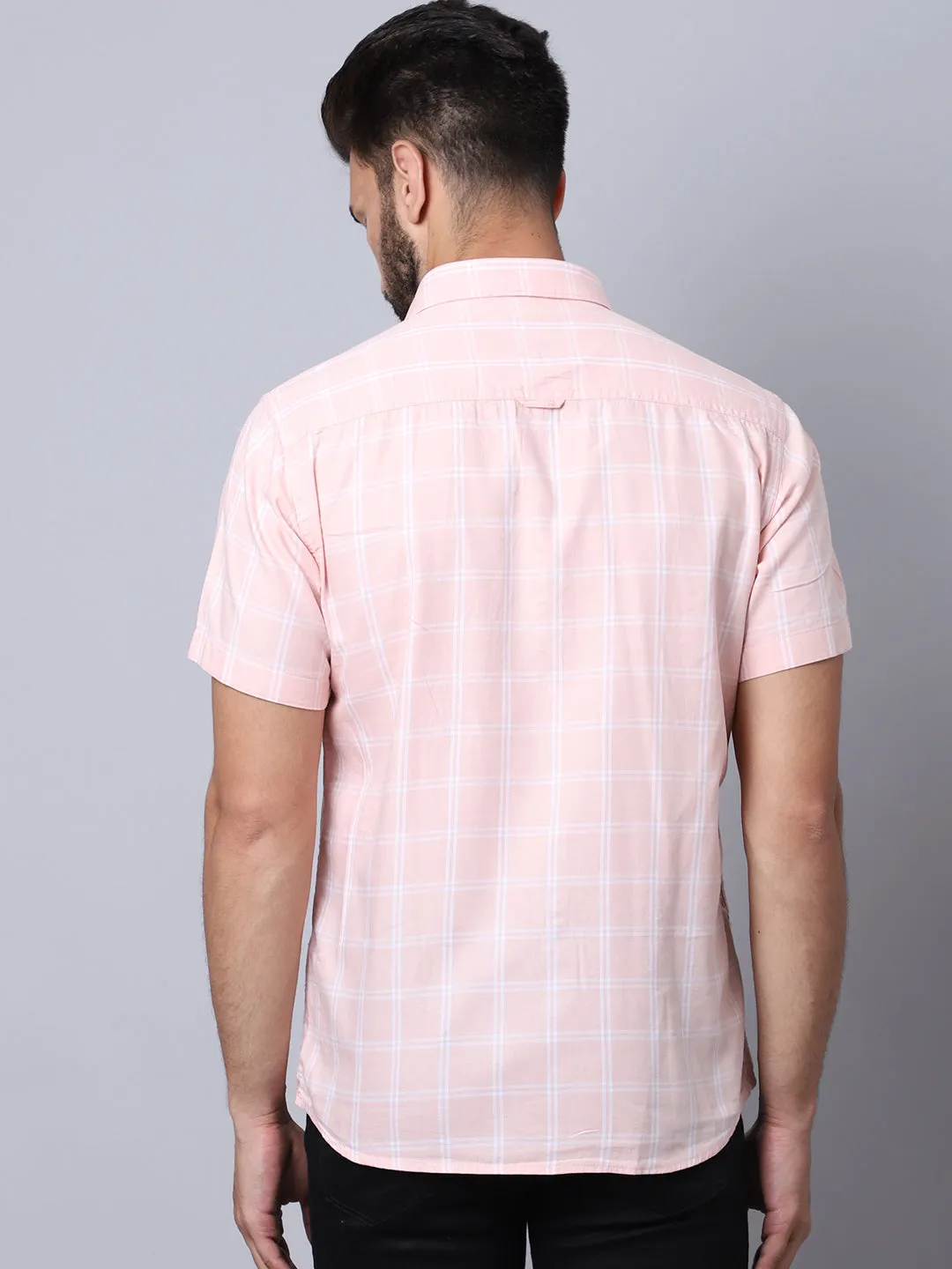 Men's Light Pink Casual Medium Checks Half Sleeve Shirt