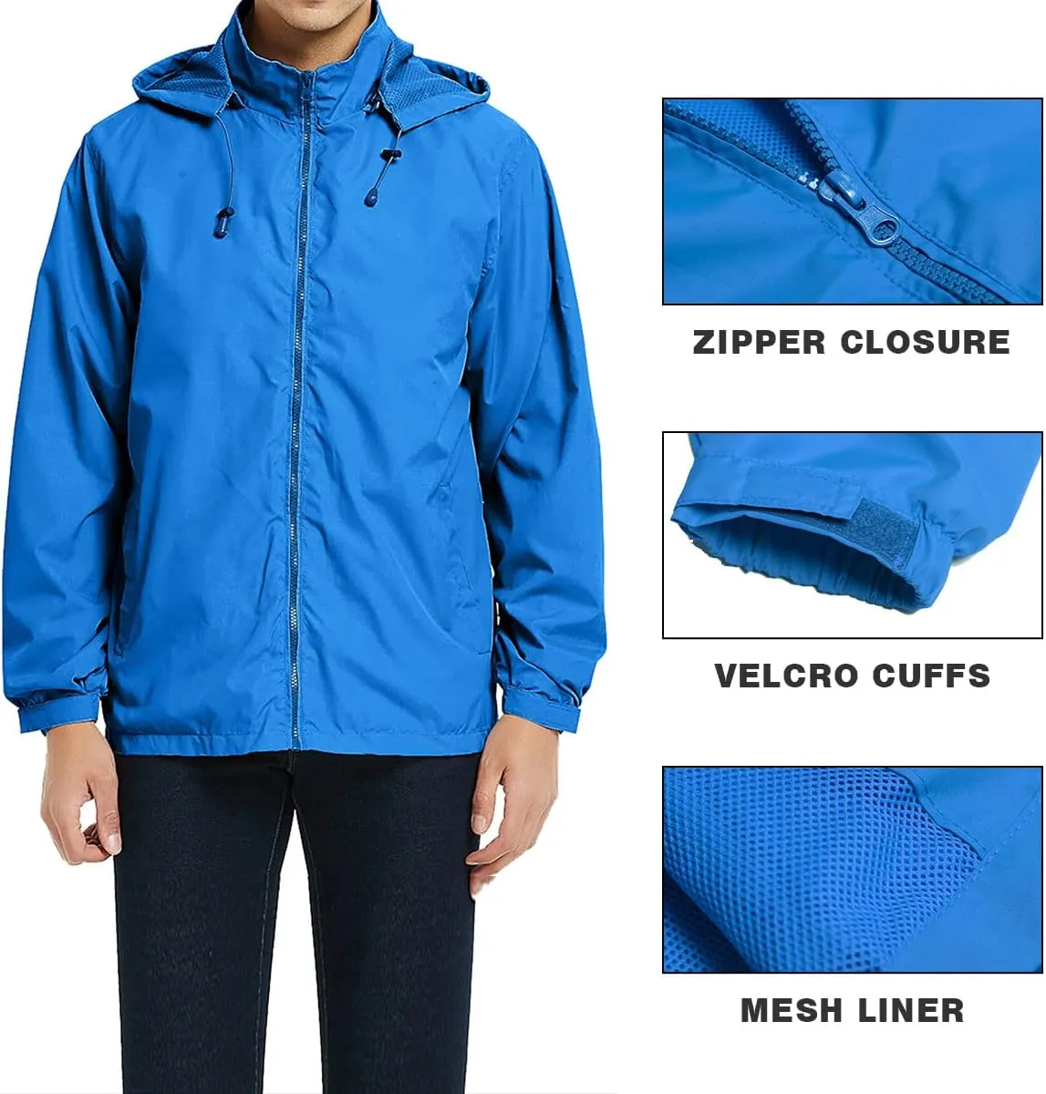 Mens Lightweight Windbreaker Jacket Waterproof Rain Jacket with Hood Soft Shell Jacket