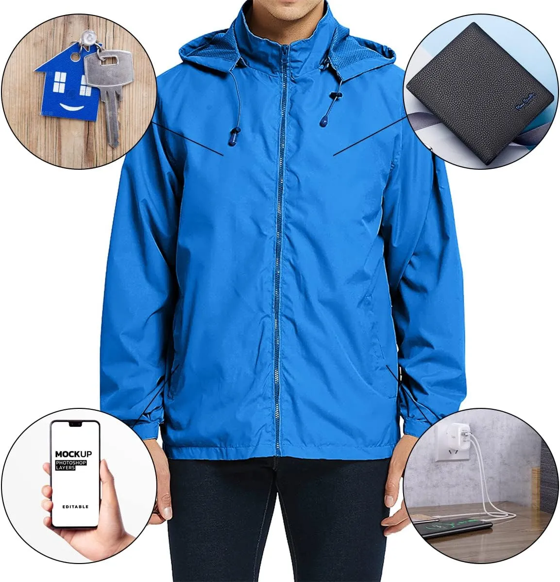 Mens Lightweight Windbreaker Jacket Waterproof Rain Jacket with Hood Soft Shell Jacket