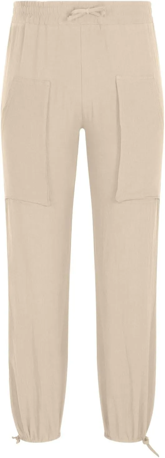 Mens Linen Cargo Pants Casual Drawstring Summer Beach Pants Elastic Waist Yoga Jogger Pants with Pockets