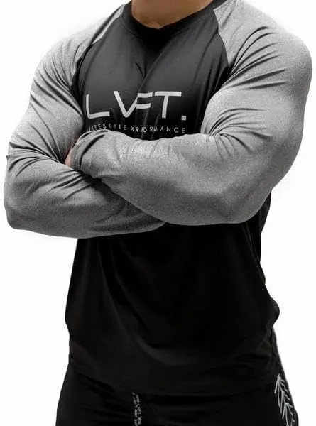 Men's Long Sleeve Performance Raglan Tee for Gym, Bodybuilding, Running, and Workout Training - Athletic Shirt