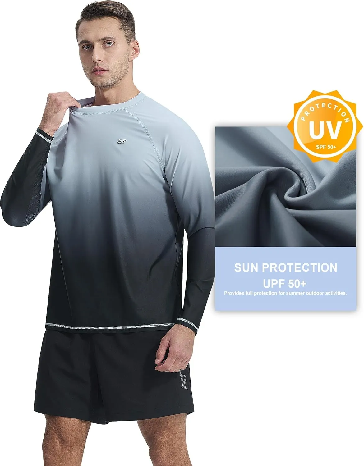 Men's Long Sleeve Rash Guard Quick Dry Swim Shirts UPF 50  UV Sun Protection Tee Surfing Tops