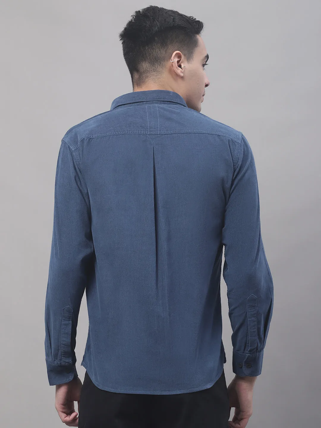 Men's Navy Blue Casual Corduroy Full Sleeve Shirt