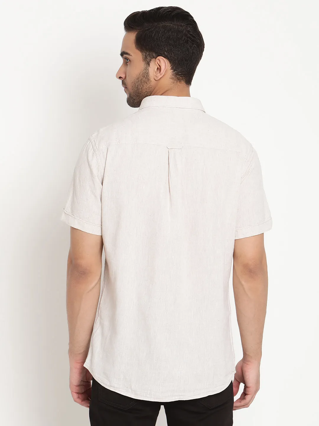 Men's Offwhite Casual Plain Half Sleeve Shirt