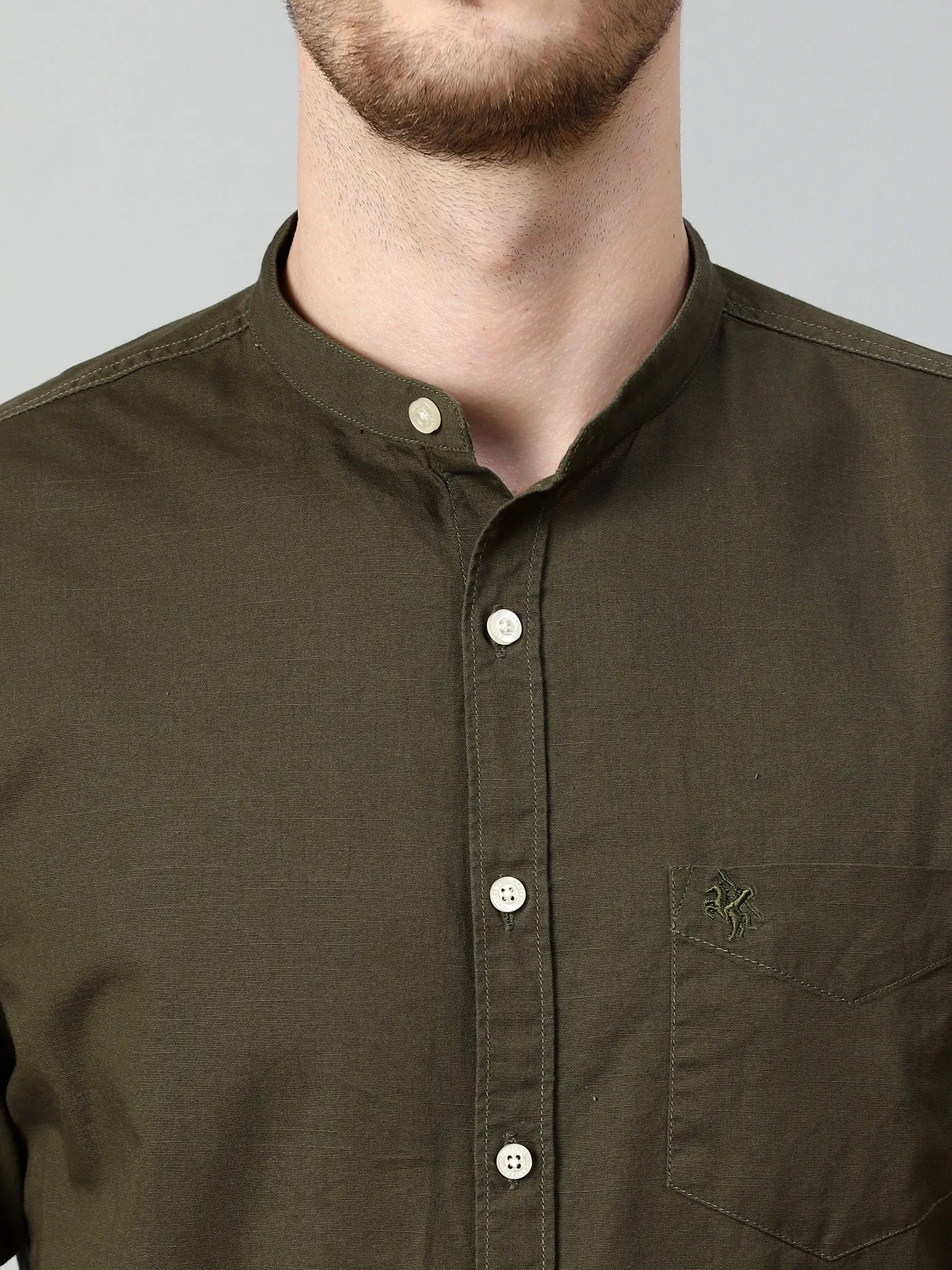 Men's Olive Green Casual Plain Full Sleeve Shirt