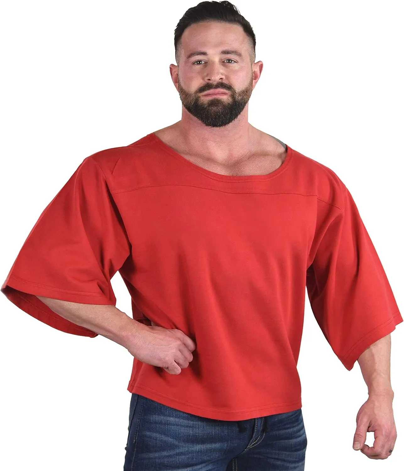 Men's Oversize Gym T-Shirt, Bodybuilding Rag Top Muscle Plus Sized Tee in French Terry Cotton.