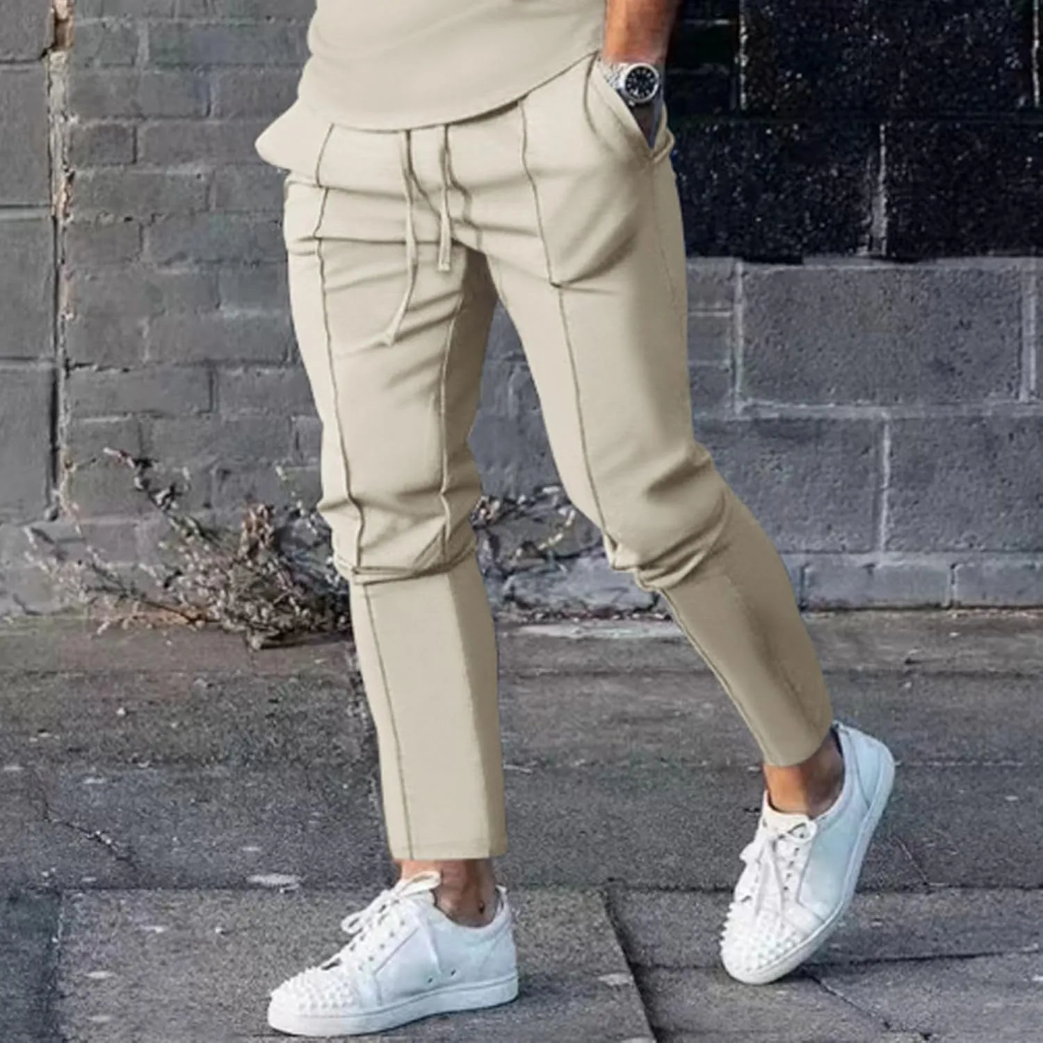 Men's Pleated Baggy Pants Casual Cotton Drawstring Pants Streetwear Lightweight Hiking Pants for Active Adventures