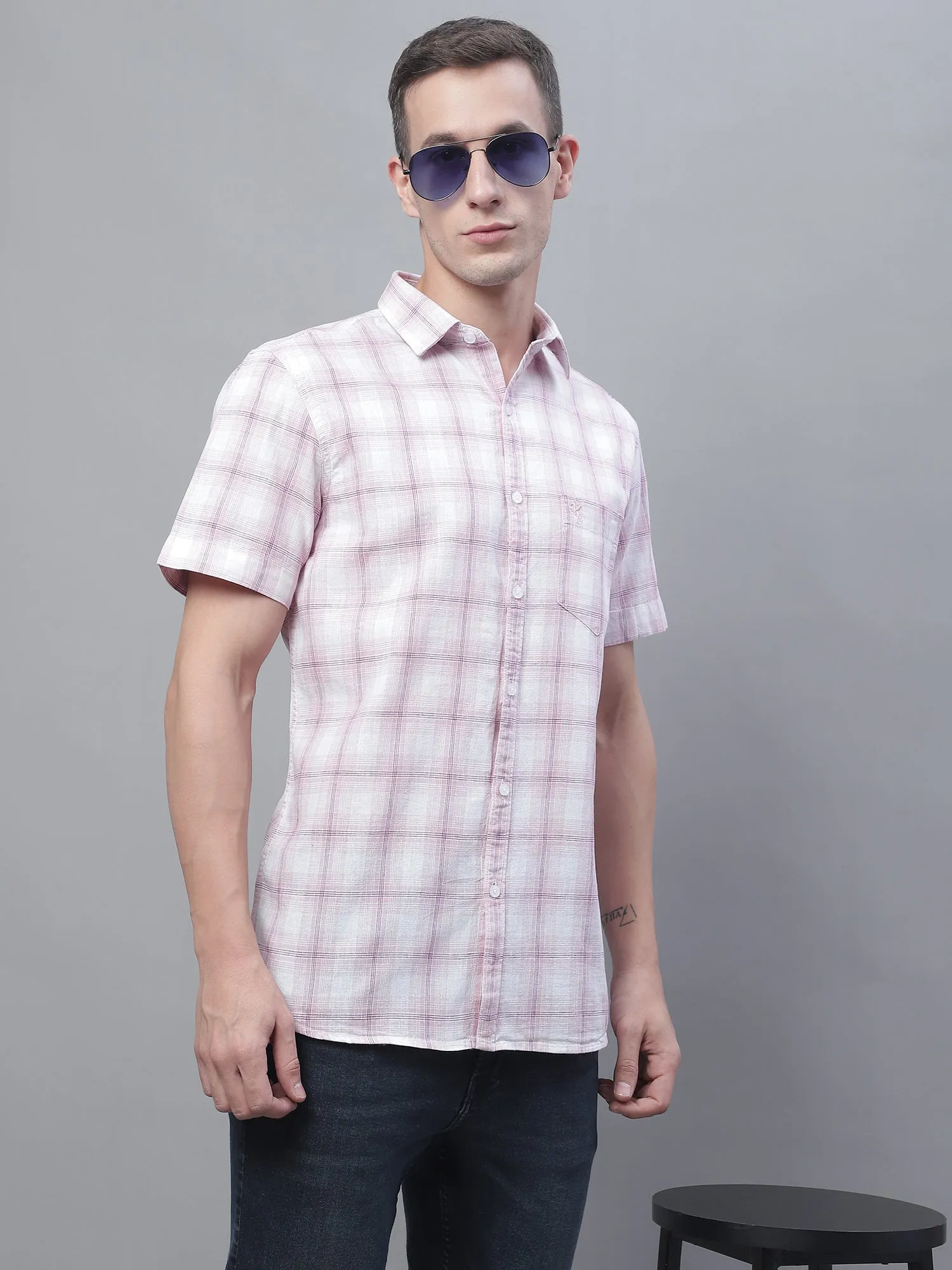 Men's Purple Casual Medium Checks Half Sleeve Shirt