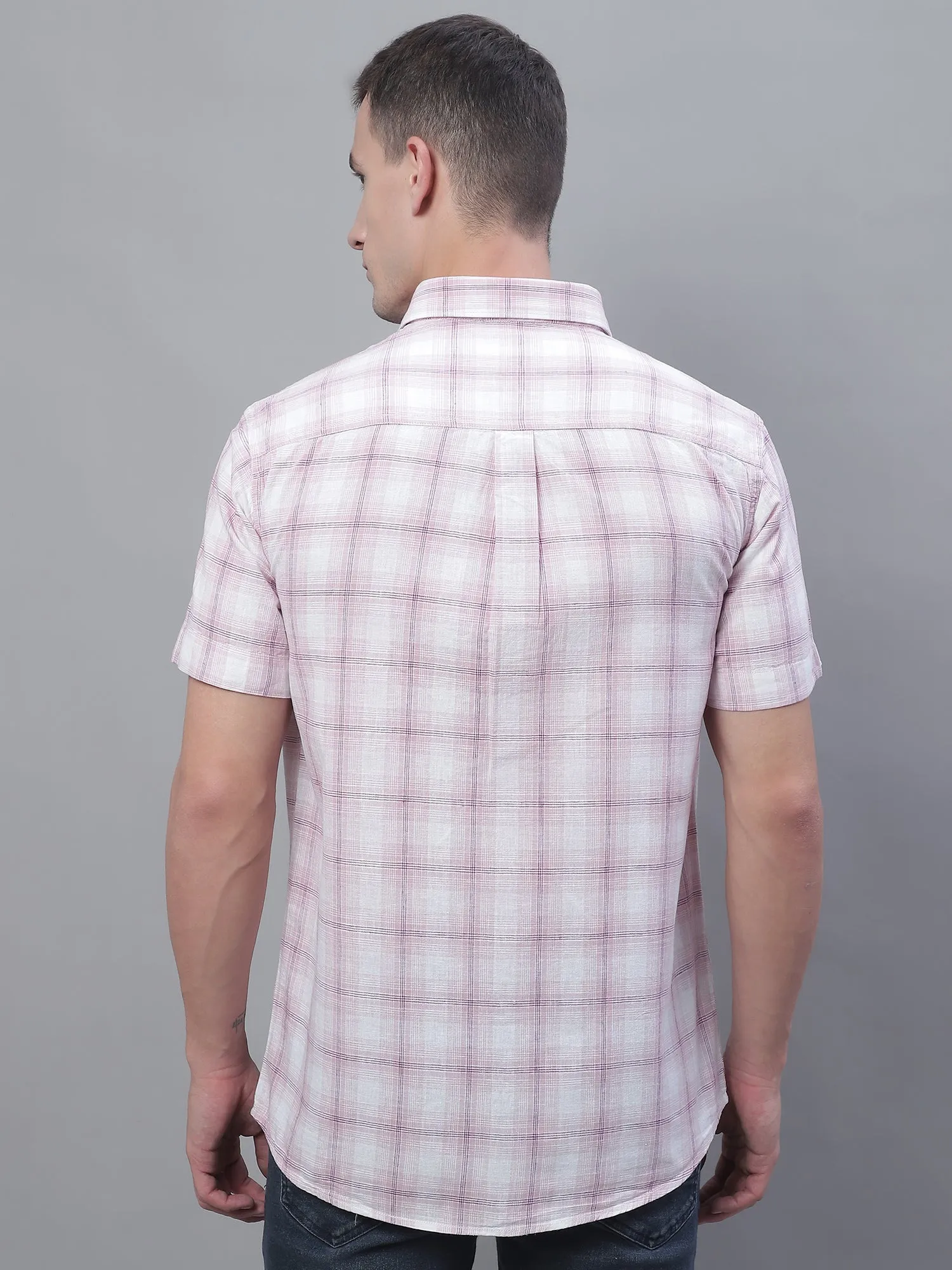 Men's Purple Casual Medium Checks Half Sleeve Shirt