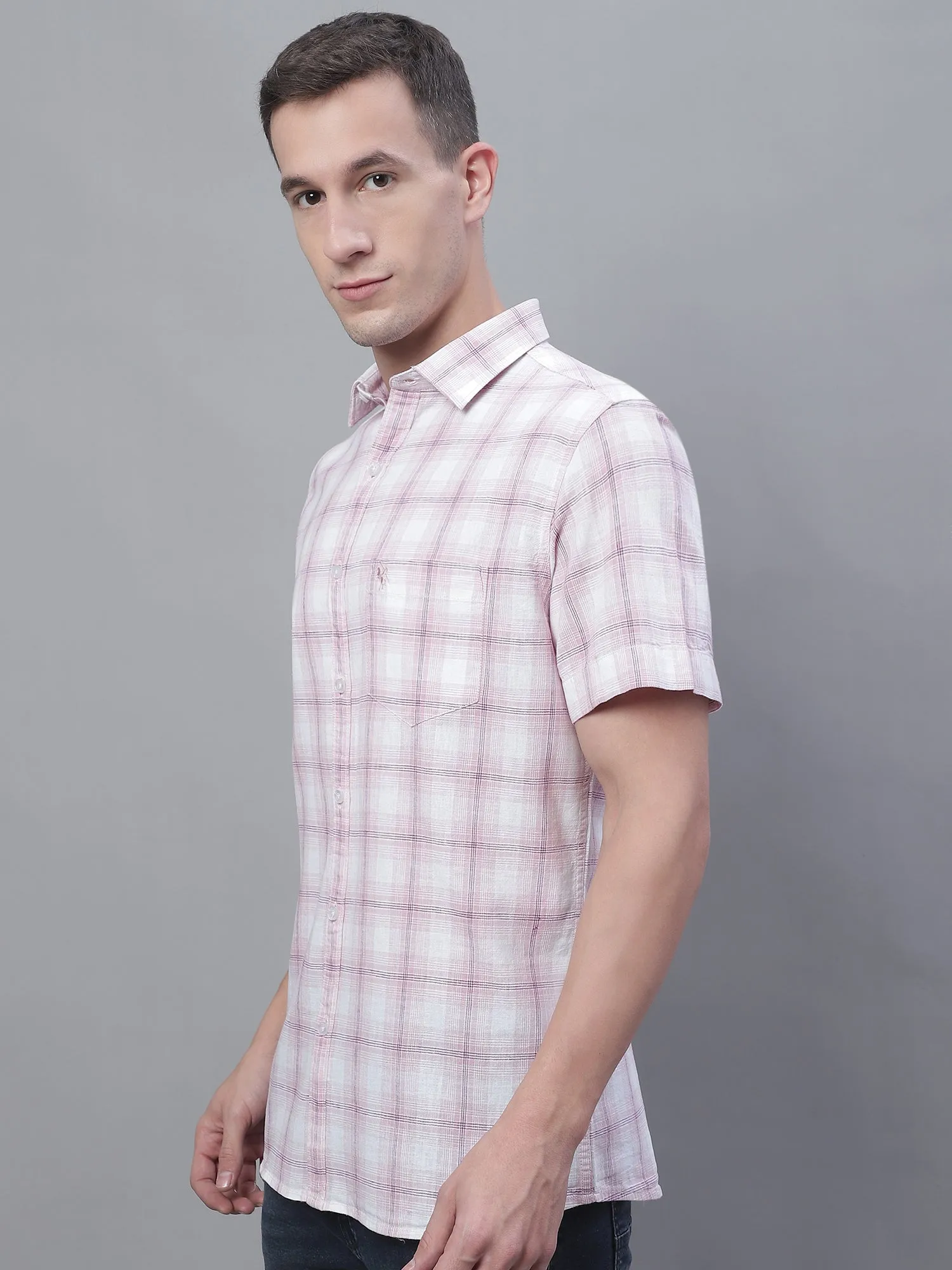 Men's Purple Casual Medium Checks Half Sleeve Shirt