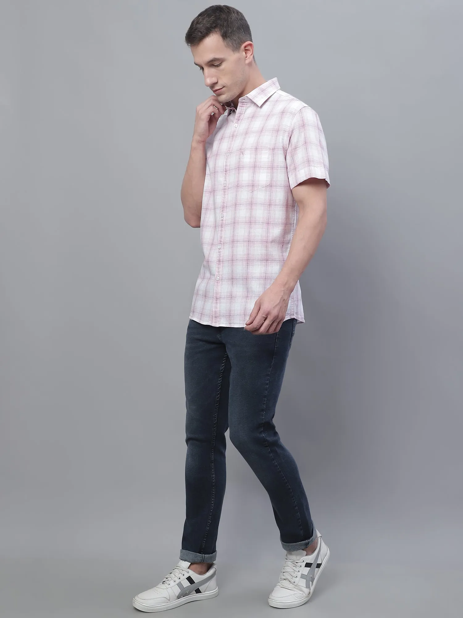 Men's Purple Casual Medium Checks Half Sleeve Shirt